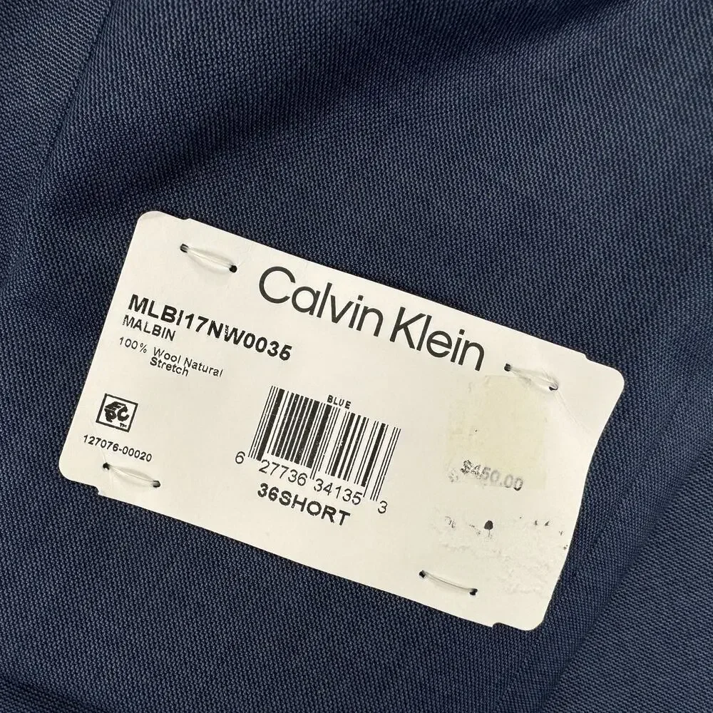 Calvin Klein Mens X Slim Fit Malbin 100% Wool Stretch Suit Jacket Blue 36S